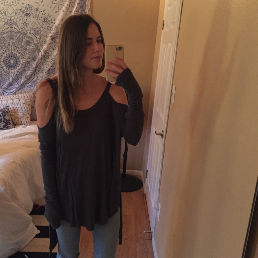 Off the shoulder long sleeve shirt